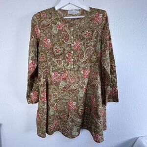 Willow Blue Moon Paisley Tunic Top/Dress Medium 100% Cotton Long Sleeve Boho New
